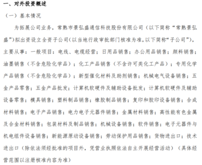 景弘盛擬出資500萬設立全資子公司